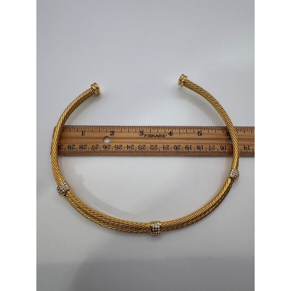 Gold Tone Cable Collar Necklace Rhinestone Accents Designer Style Statement - Picture 10 of 11